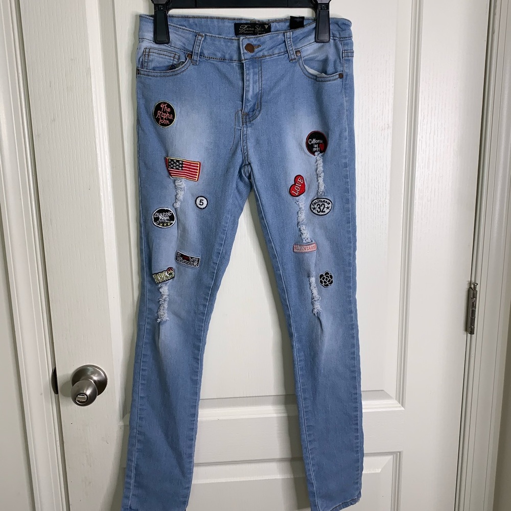 Blue Patched Jeans